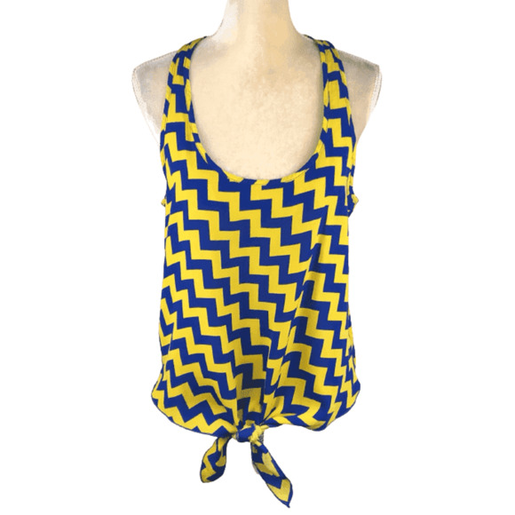 Geric New York women's blue and yellow tie tank top size L - Picture 1 of 4